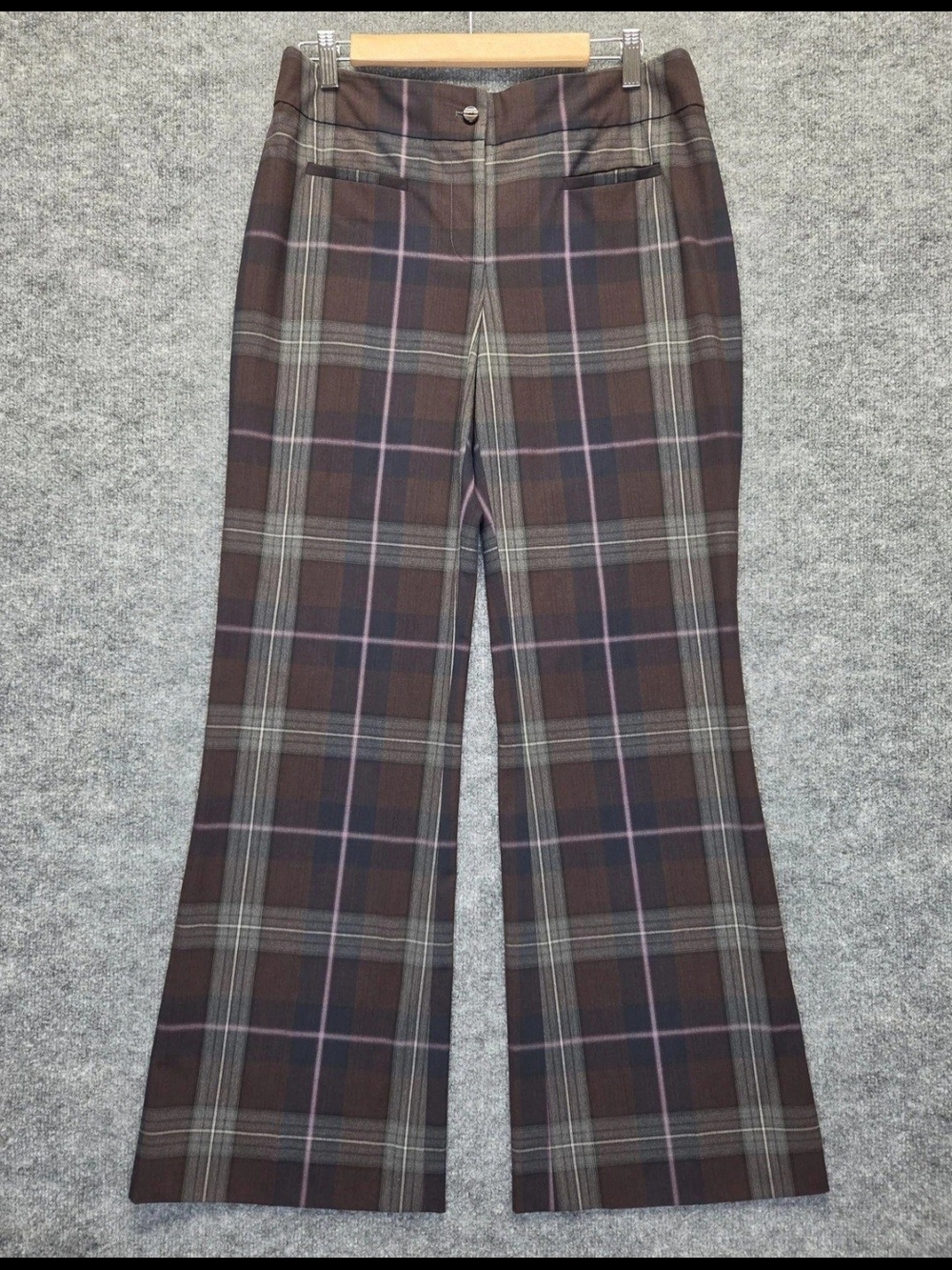 Etcetera Dress Pants Womens 10 Brown Plaid Flare Leg Twill Stretch Workwear